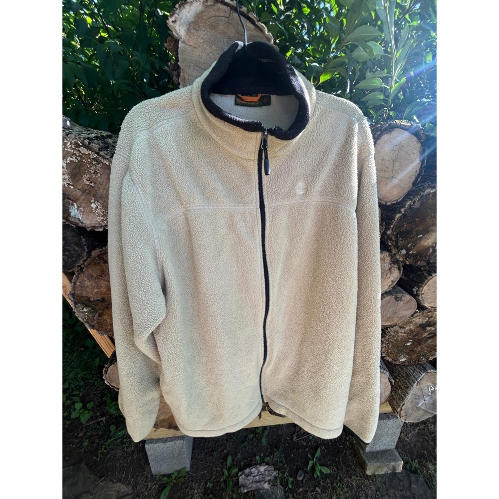 Timberland Polartec Fleece Jacket XXL Cream Full Zip Gorpcore Outdoor Dadcore